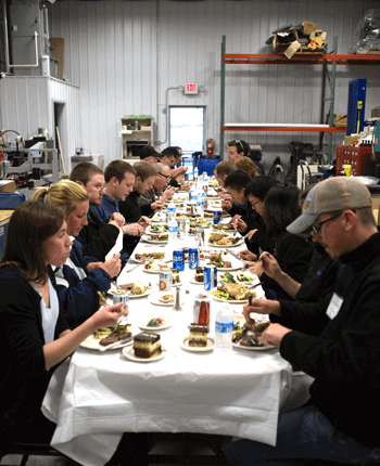 The group enjoying a delicious meal