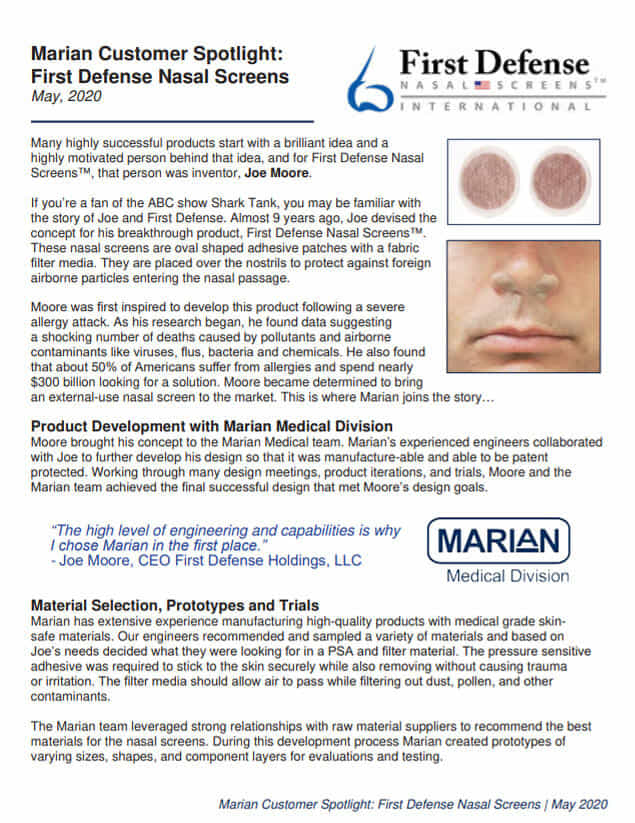 First Defense Nasal Screens™ - Skin Adhesion and Air Filtering
